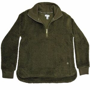 Calvin Klein Women’s S Sherpa Fleece Quarter Zip Pullover Green Gold NWT Chic